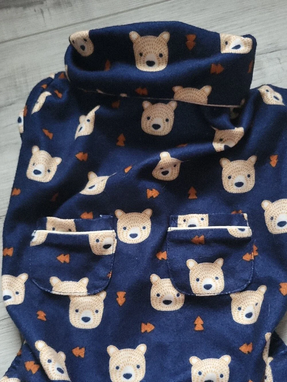 Dog Bear Print Navy Blue Pjs/Onsie